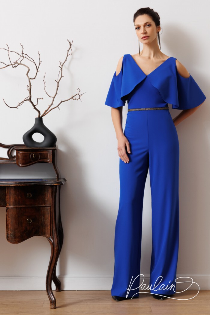 A women's jumpsuit with open shoulders and wing sleeves.- CHARLIE | Paulain