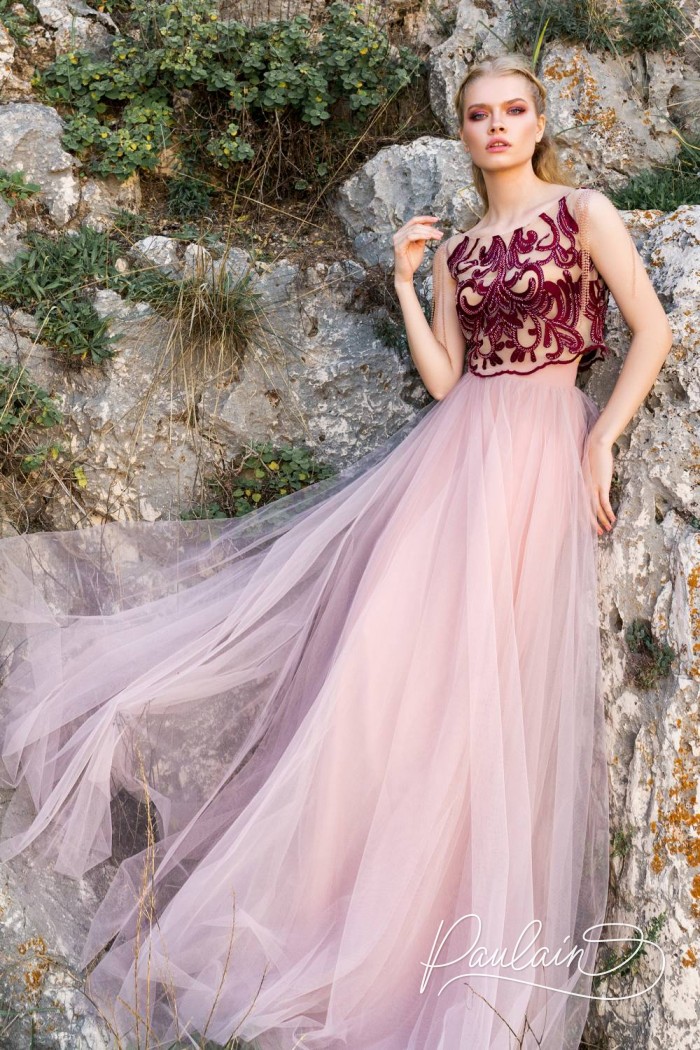 Long evening dress with a crop top and tulle skirt - TANGO TOGETHER | Paulain