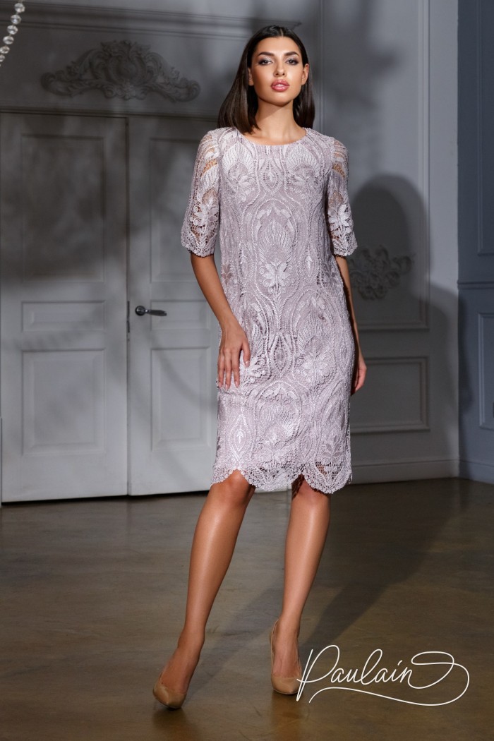 Lace straight closed midi length dress with sleeve - MCNAMARA | Paulain